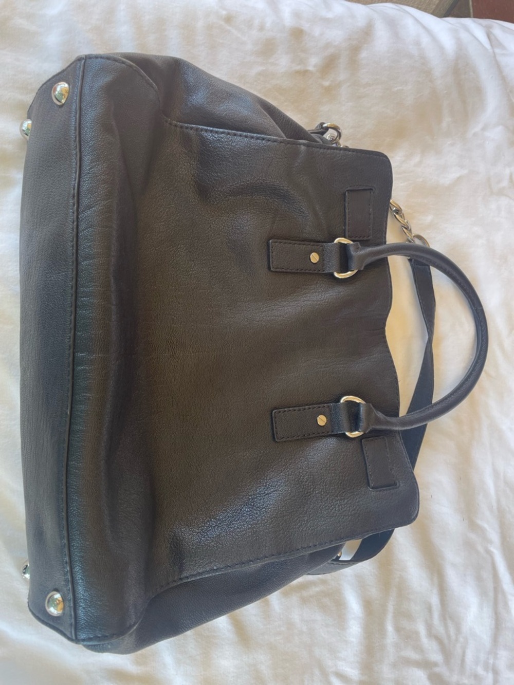 Michael Kors Black Leather Hamilton Satchel Tote Bag - Picture 4 of 5